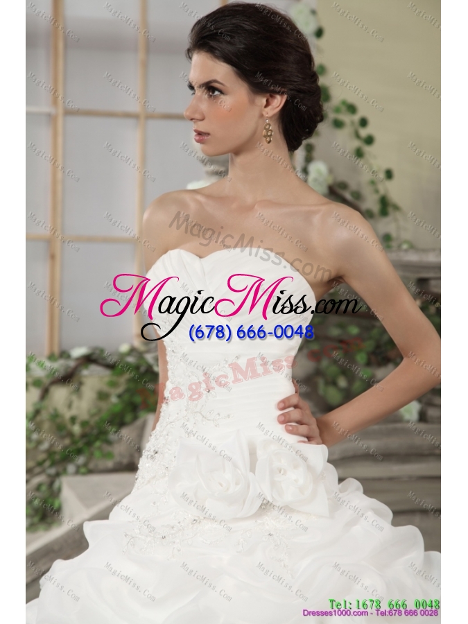 wholesale 2015 popular sweetheart wedding dress with ruching and appliques