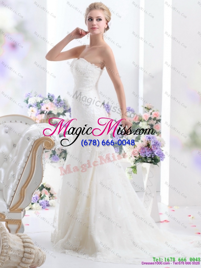 wholesale 2015 new style strapless mermaid wedding dress with lace