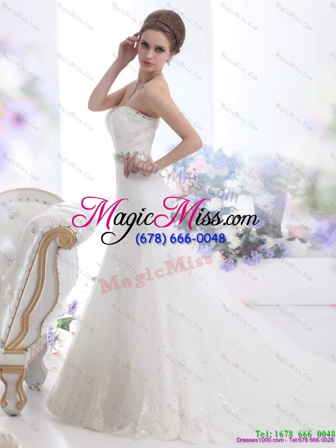 wholesale 2015 modest sweetheart paillette wedding dress with floor-length