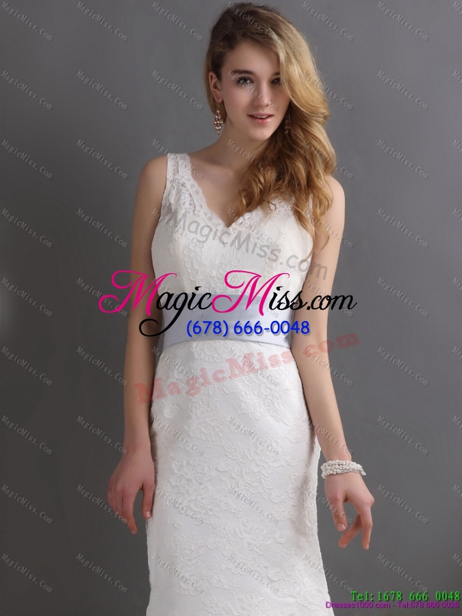 wholesale 2015 classical v neck lace and sash wedding dress