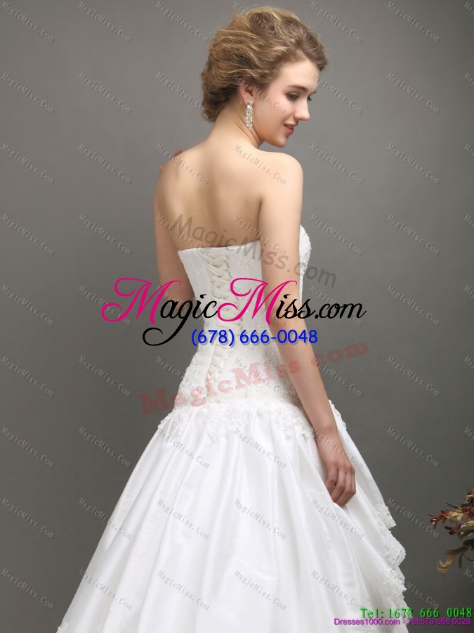 wholesale white sweetheart brush train wedding dresses with ruffled layers