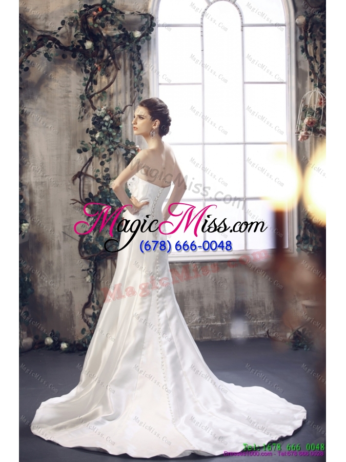 wholesale 2015 exquisite mermaid strapless wedding dress with ruching and beading