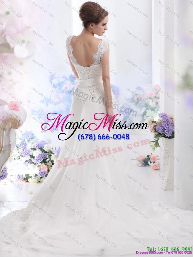 wholesale 2015 wonderful a line wedding dress with lace and hand made flowers