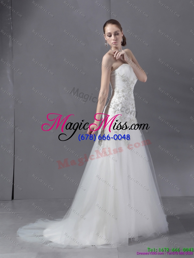 wholesale ruffled white wedding dresses with sequins and brush train
