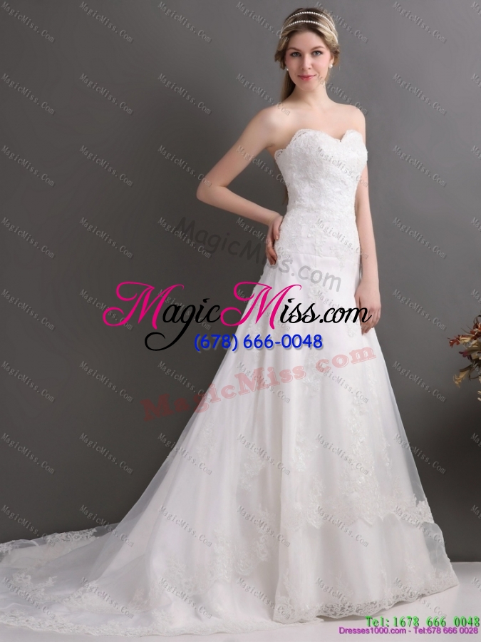 wholesale gorgeous laced brush train white wedding dresses in white