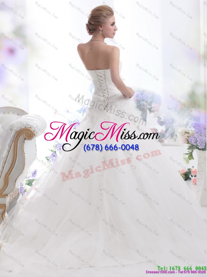 wholesale white strapless wedding dresses with sequins and brush train