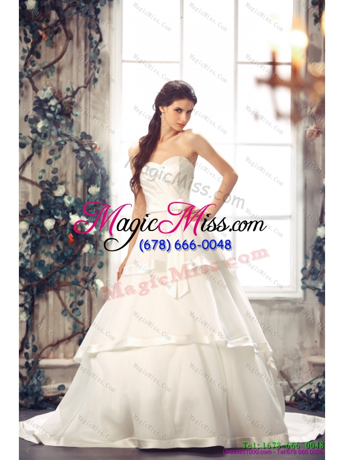 wholesale popular sweetheart white bridal gowns with chapel train