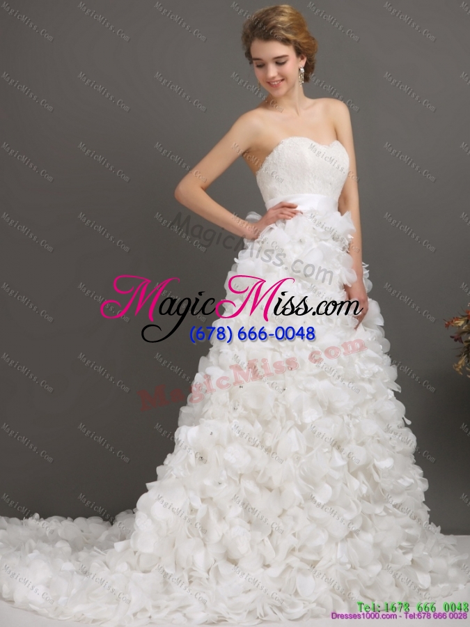 wholesale white sweep train ruffled wedding dresses with beading