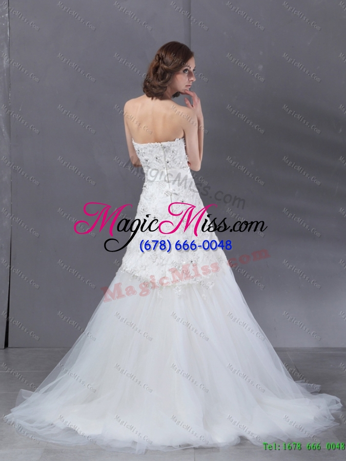 wholesale popular white strapless wedding dresses with sequins and brush train