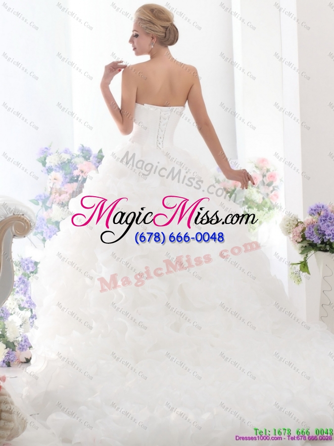 wholesale 2015 sweetheart ruffles and beading white wedding dresses with brush train