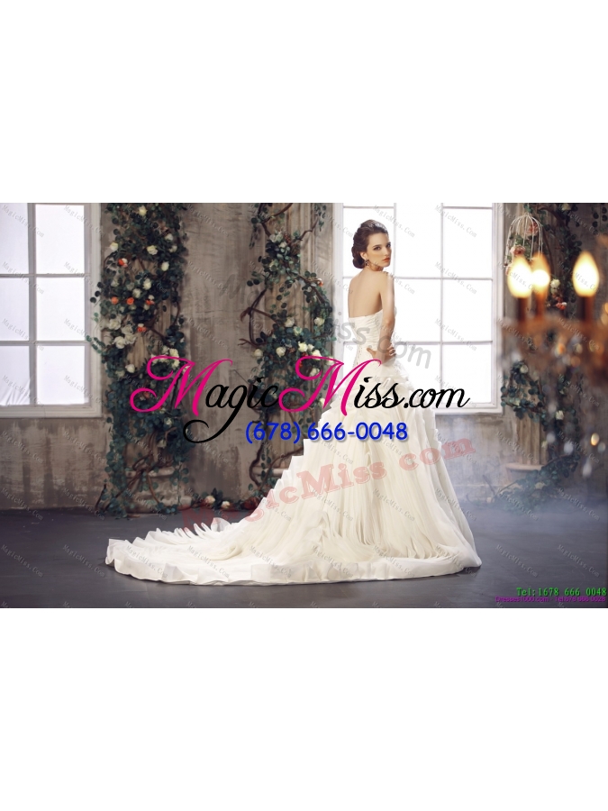 wholesale white strapless wedding dresses with chapel train and beading