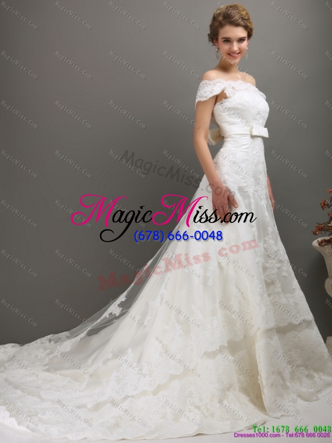 wholesale 2015 classical off the shoulder wedding dress with bowknot
