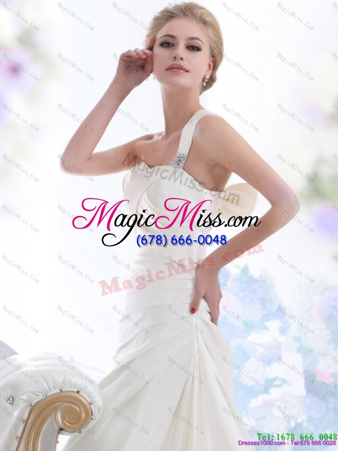 wholesale perfect 2015 one shoulder wedding dresses with ruching and bowknot