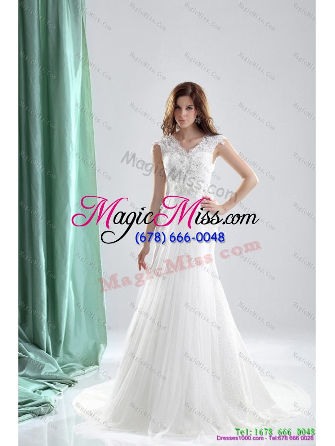 wholesale pretty 2015 v neck wedding dresses with beading and and ruching
