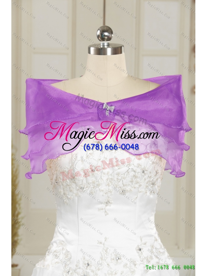 wholesale remarkable 2015 detachable strapless purple prom skirts with appliques and ruffles