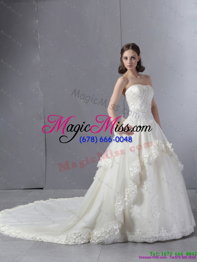 wholesale laced beaded white wedding dresses with chapel train
