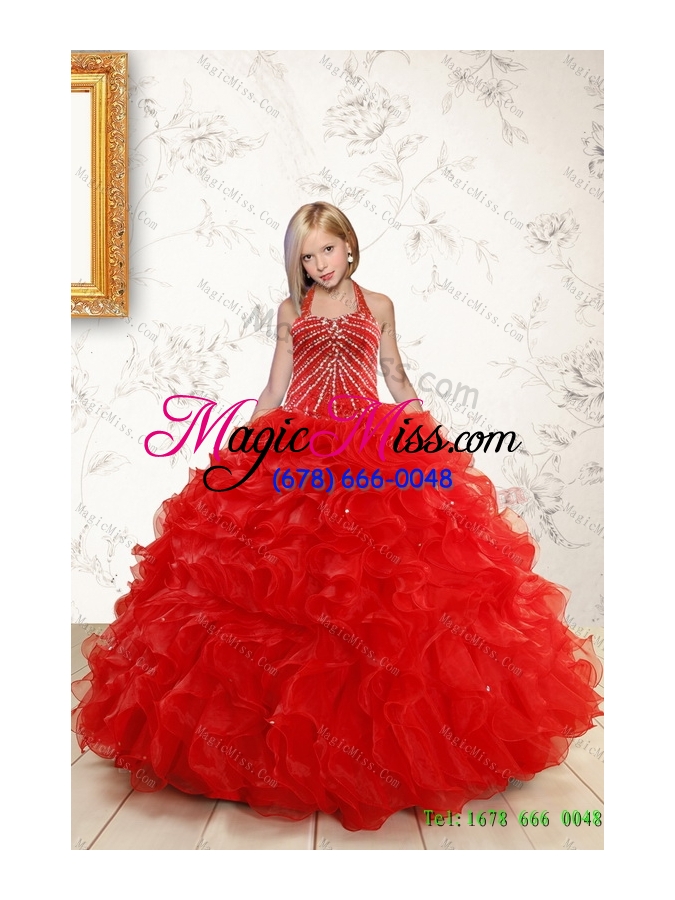wholesale 2015 ruffled red quinceanera dress and baby pink strapless prom dresses and halter top beaded little girl dress