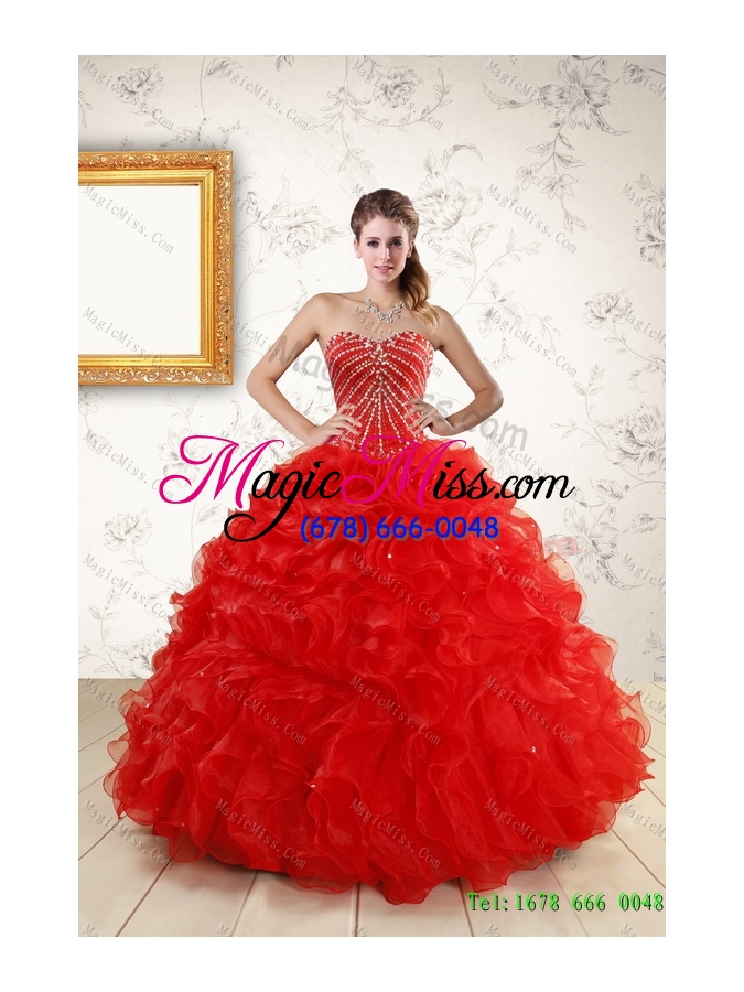 wholesale 2015 red ruffled quinceanera dress and beaded white short dama dresses and halter top beaded pageant dresses for little girl