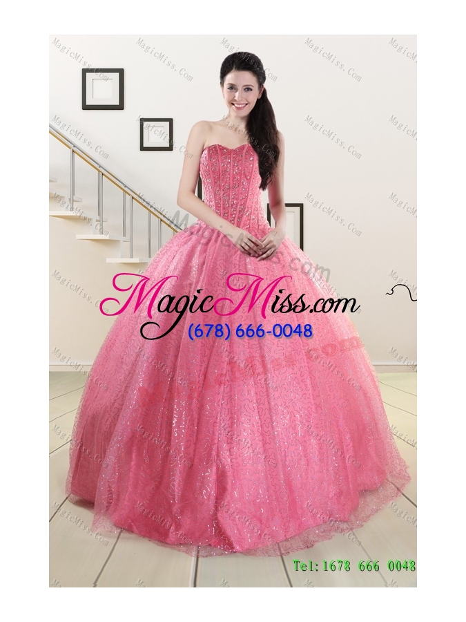 wholesale 2015 pretty rose pink quinceanera dress and knee length dama dresses and sweet ball gown little girl dress