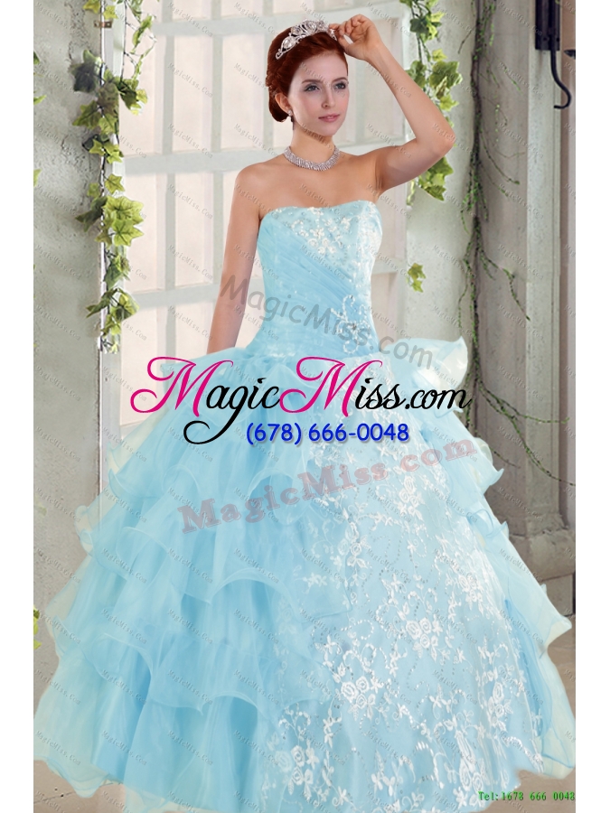 wholesale strapless ruffles elegant quinceanera dress and fashionable high low prom dress and  appliques and ruffles baby bule little girl pageant dress