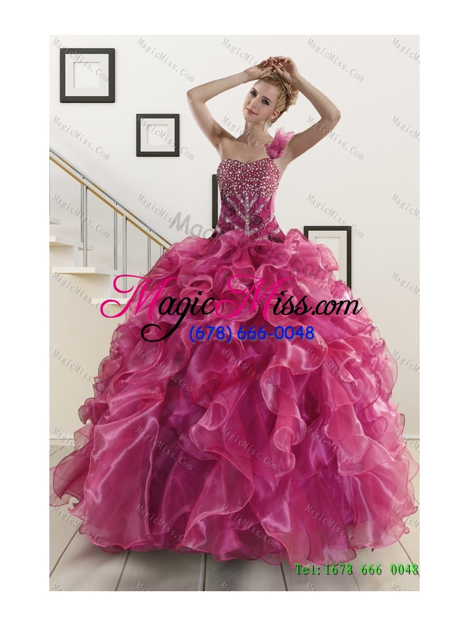 wholesale ruffles one shoulder sweet 16 dress and red long beading prom dresses and ball gown straps beading little girl dress