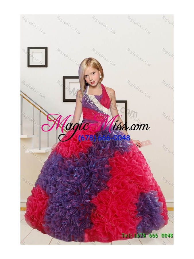 wholesale multi color ball gown ruffles quinceanera dress and ruching baby pink dama dresses and  halter top multi color little girl dress