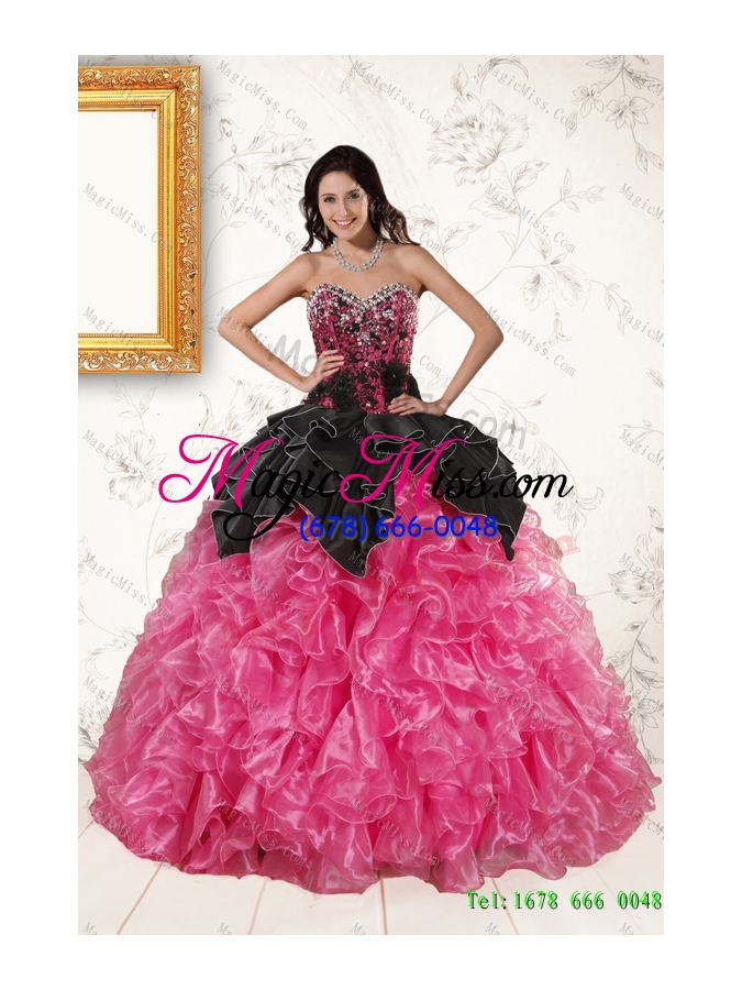 wholesale ruffles and beading multi color quinceanera gown and black sweetheart short prom dress and multi color straps little girl dress