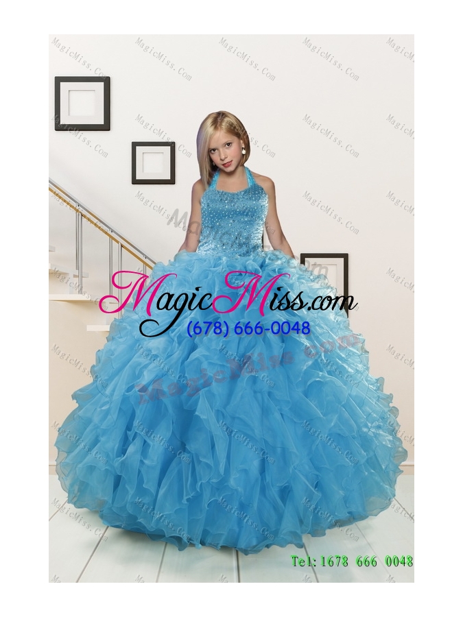 wholesale teal sweetheart beading and ruffles sweet 16 dress and hand made flowers and ruching baby pink dama dresses and halter top ruffles pageant dresses for little girl