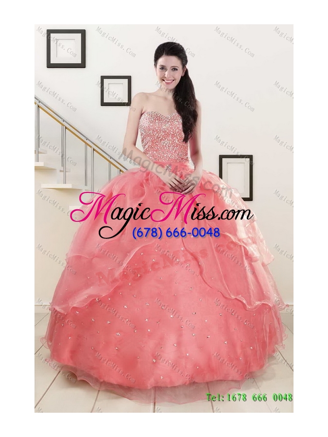 wholesale 2015 perfect beading sweetheart quinceanera dress and ruching long prom dresses and watermelon halter top little girl dress