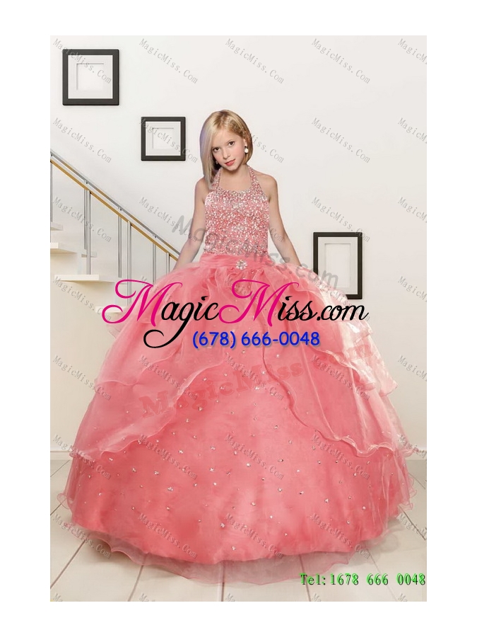 wholesale beading watermelon quinceanera gown and baby blue short dama dresses and halter top watermelon little girl dress