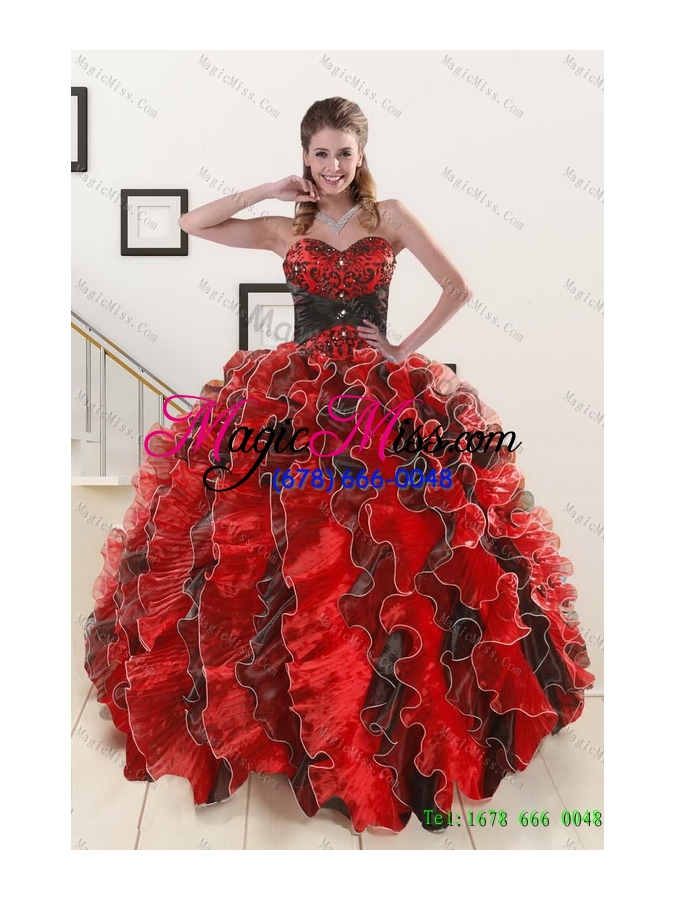 wholesale 2015 elegant ruffles multi color sweet 15 dresse and pretty short dama dresses and beading and ruffles little girl dress
