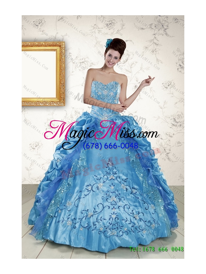 wholesale teal sweetheart embroidery quinceanera dress and strapless short dama dresses and spaghetti straps ruffles flower girl dress