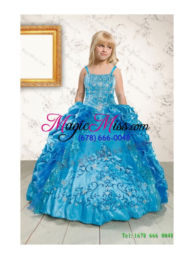 wholesale teal sweetheart embroidery quinceanera dress and strapless short dama dresses and spaghetti straps ruffles flower girl dress