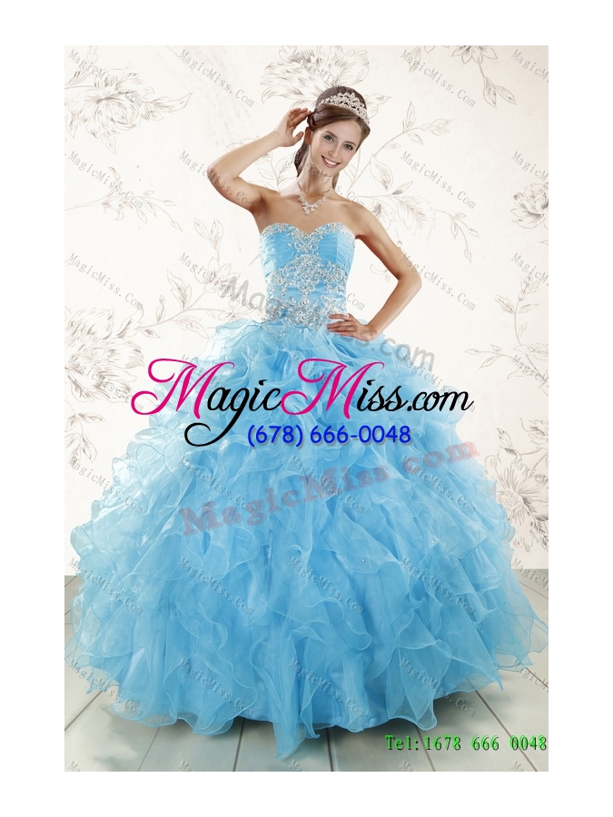 wholesale baby blue ball gown ruffles quinceanera dress and lilac short dama dresses and applique and ruffles little girl dress