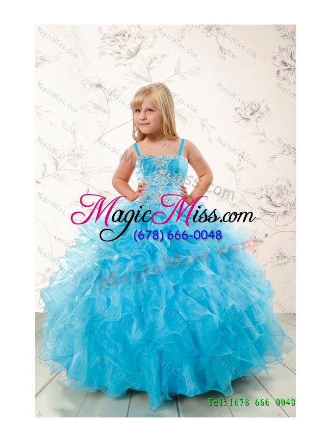 wholesale baby blue ruffles quinceanera dress and hand made flowers baby pink dama dresses and straps appliques little girl dress