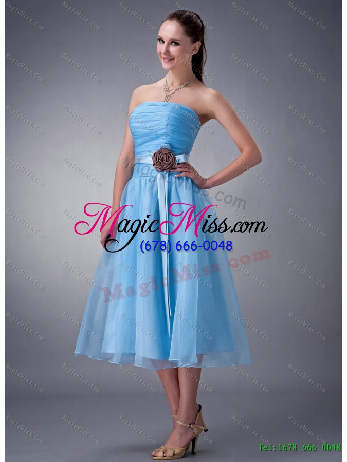 wholesale beading and ruffles quinceanera dress and strapless knee length baby blue dama dresses and rufles cute flower girl dress