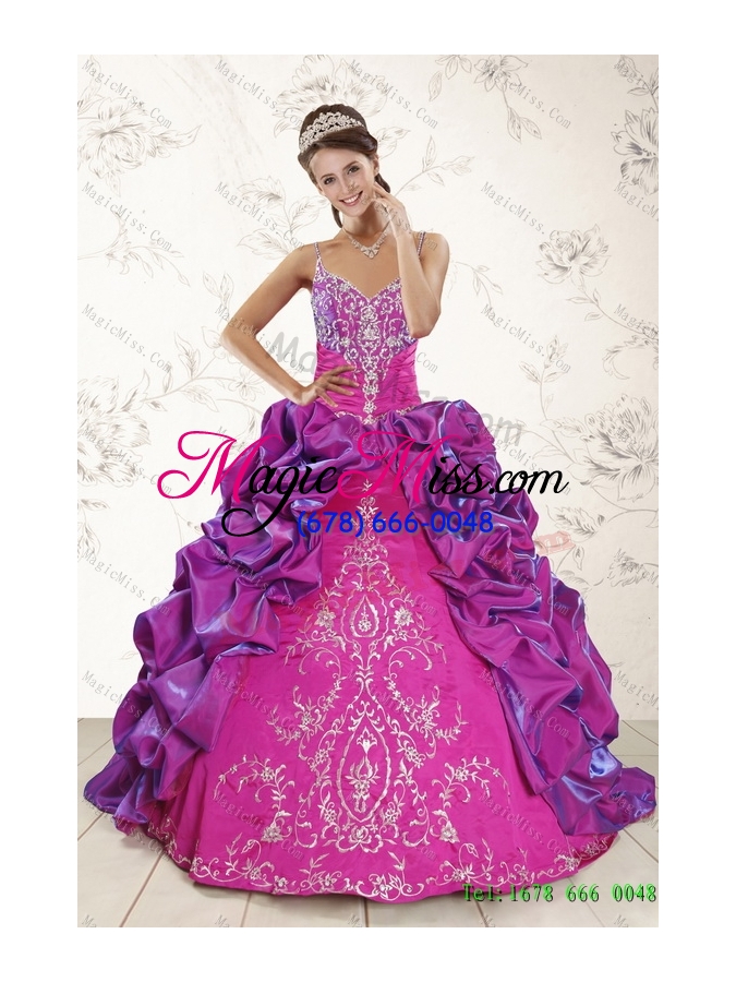 wholesale spaghetti straps multi color quinceanera dress and long ruching dama dresses and ruffels and embroidery little girl dress