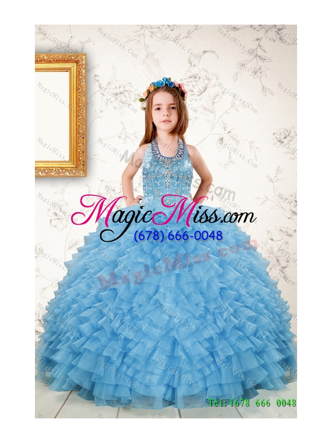 wholesale beading floor length quinceanera dress and champagne short prom dresses and ruffles halter top pageant dresses for little girl