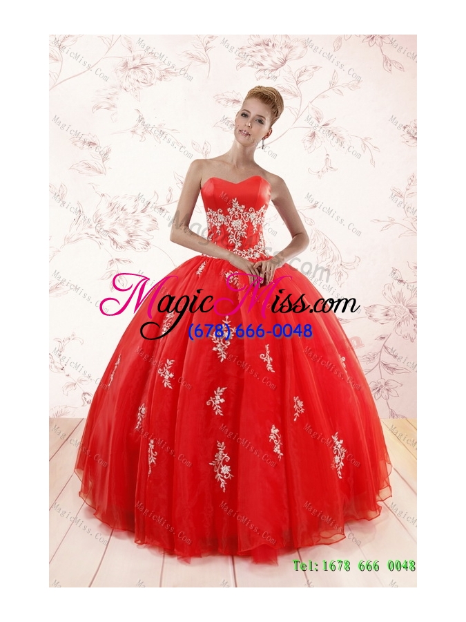 wholesale 2015 elegant appliques red quinceanera dress and turquoise short dama dresses and halter top ball gown little girl dress