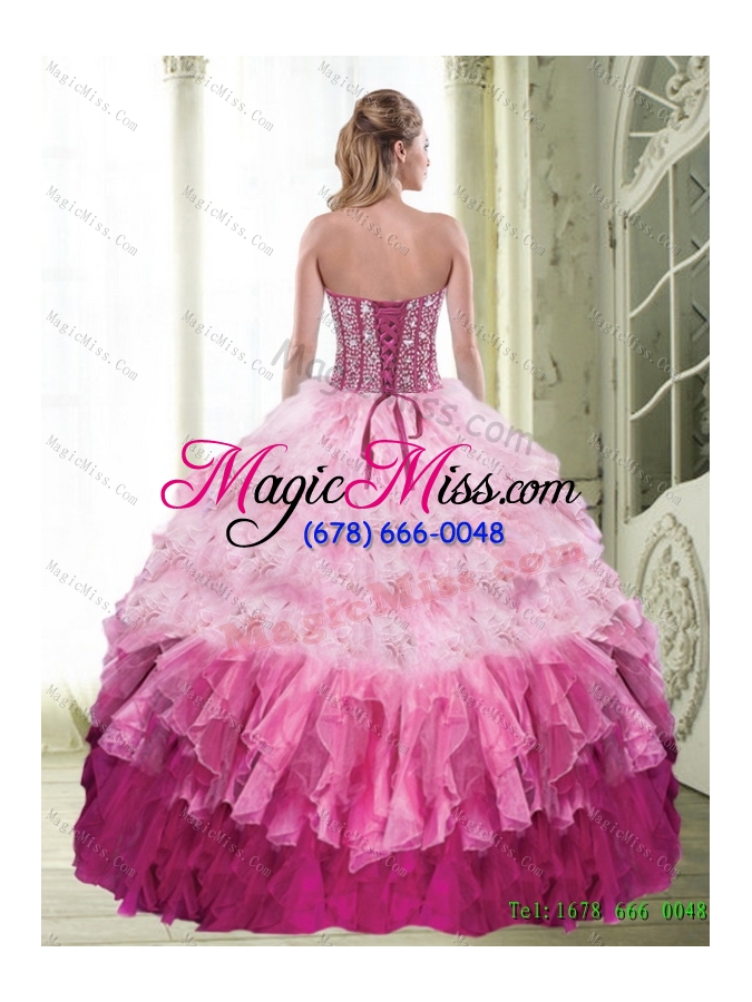 wholesale popular ball gown sweetheart beading and ruffled layers multi color quinceanera dress for 2015