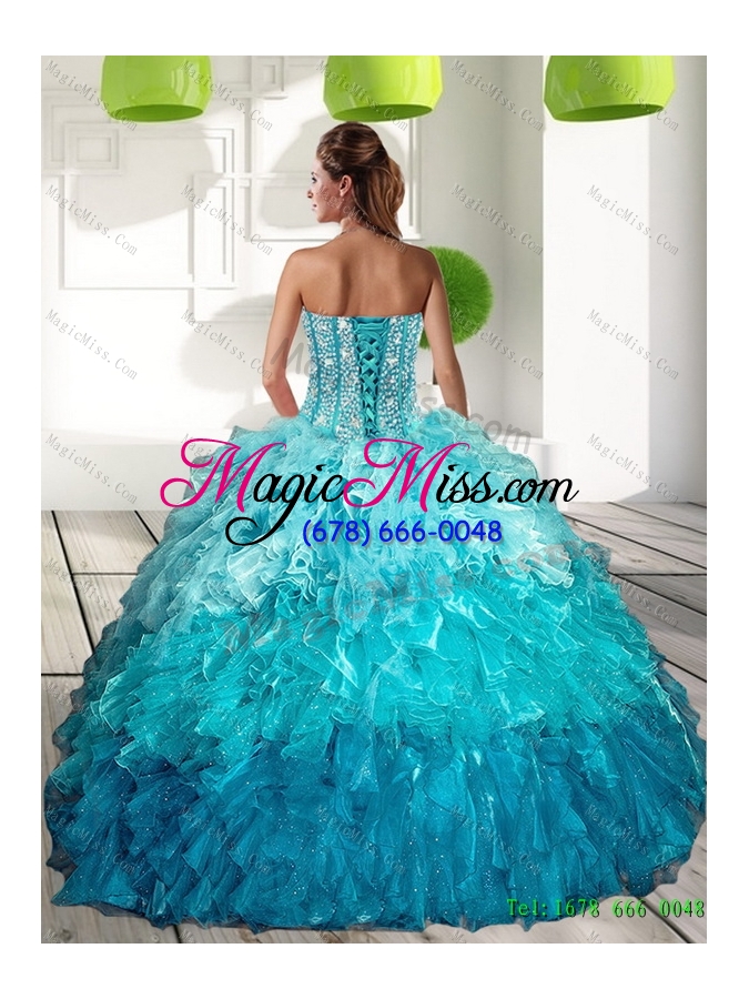 wholesale 2015 sweetheart multi color quinceanera gown with ruffles and beading