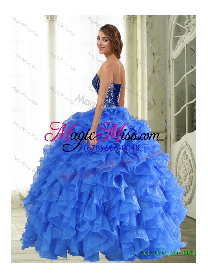 wholesale 2015 perfect beading and ruffles strapless sweet 15 dresses in blue