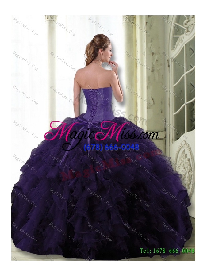 wholesale 2015 exclusive dark purple sweet 15 dress with beading and ruffle