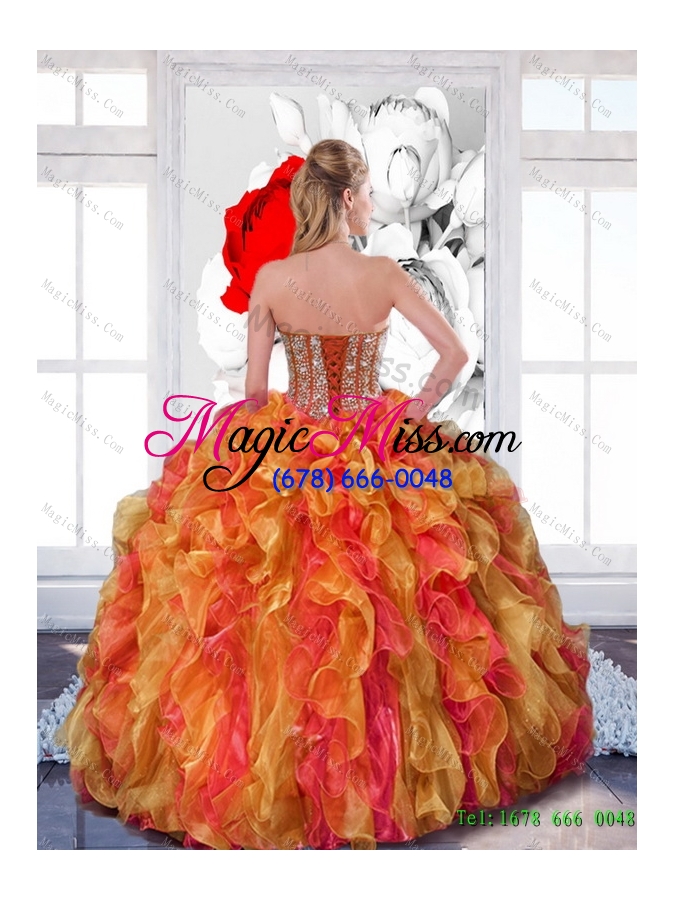 wholesale 2015 multi color sweet 16 dress with beading and ruffles
