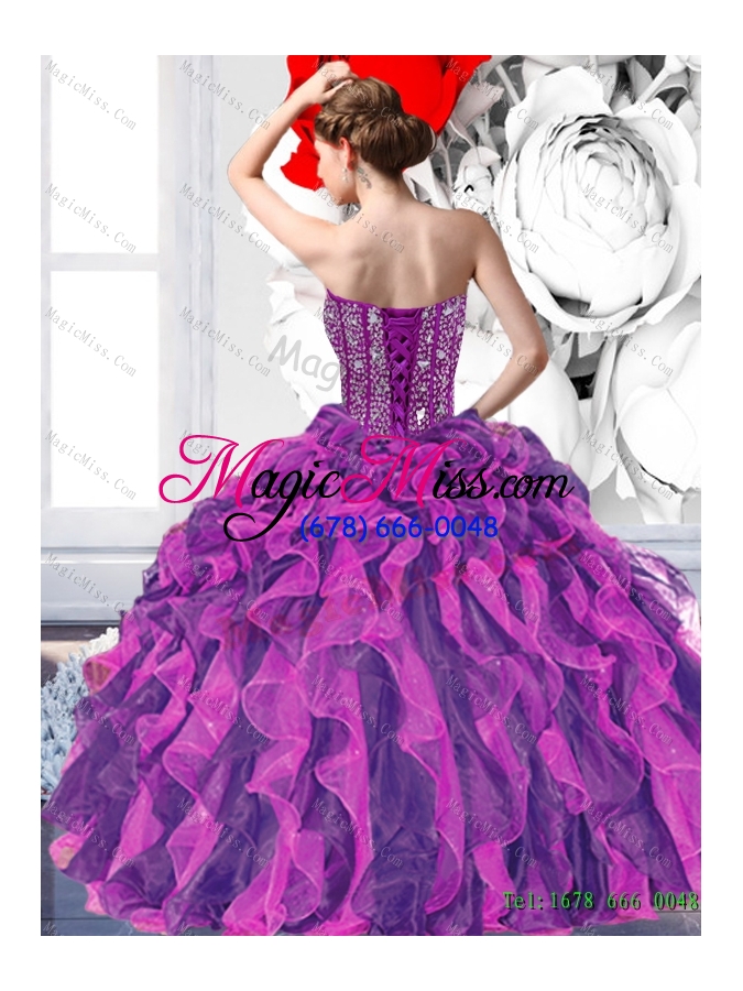 wholesale 2015 luxurious beading and ruffled layers quinceanera dresses in multi color