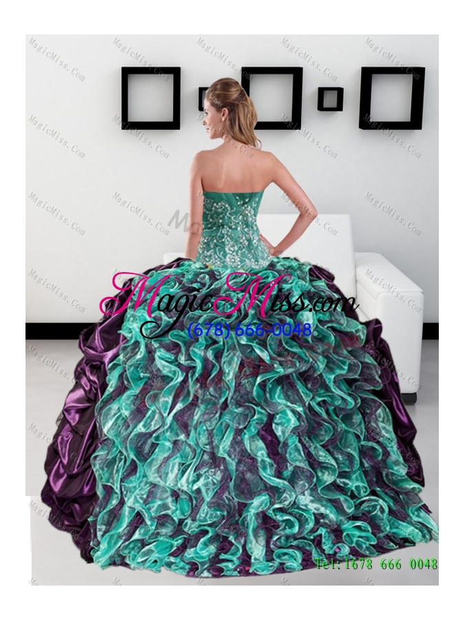 wholesale 2015 multi-colored sweetheart quinceanera dress with pick up and ruffles