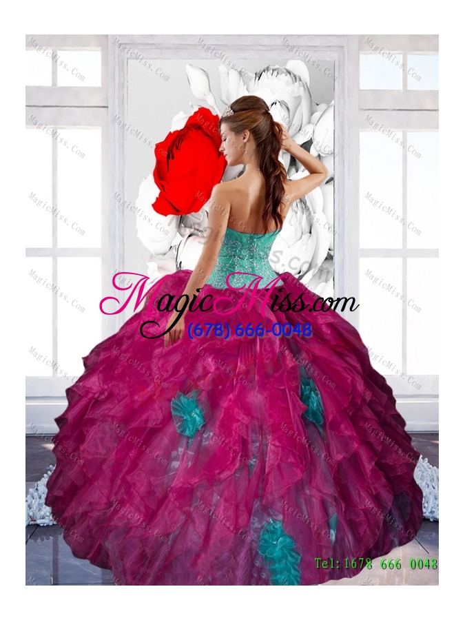 wholesale multi-colored sweetheart appliques and ruffles sweet sixteen dresses in multi color