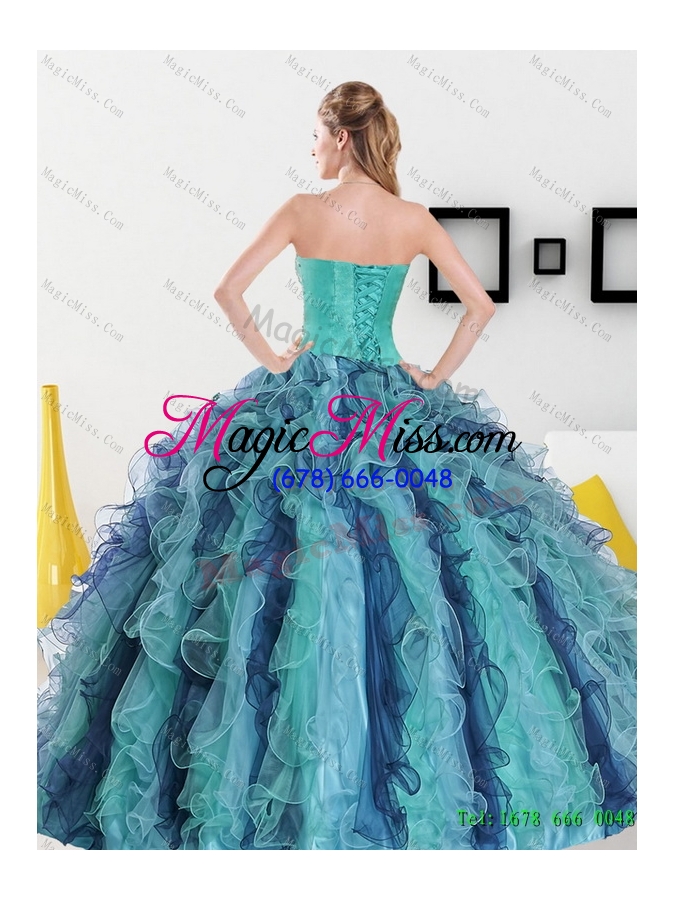 wholesale 2015 multi-colored sweetheart quinceanera dresses with appliques and ruffles
