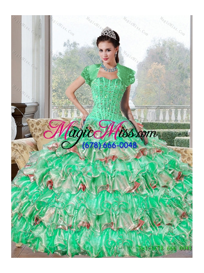 wholesale multi-colored beading and ruffled layers quinceanera dresses for 2015