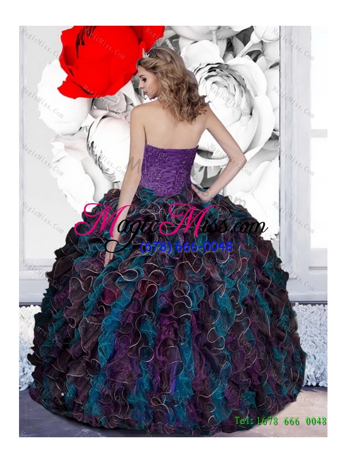 wholesale 2015 multi-colored beading and ruffles quinceanera dresses in multi color